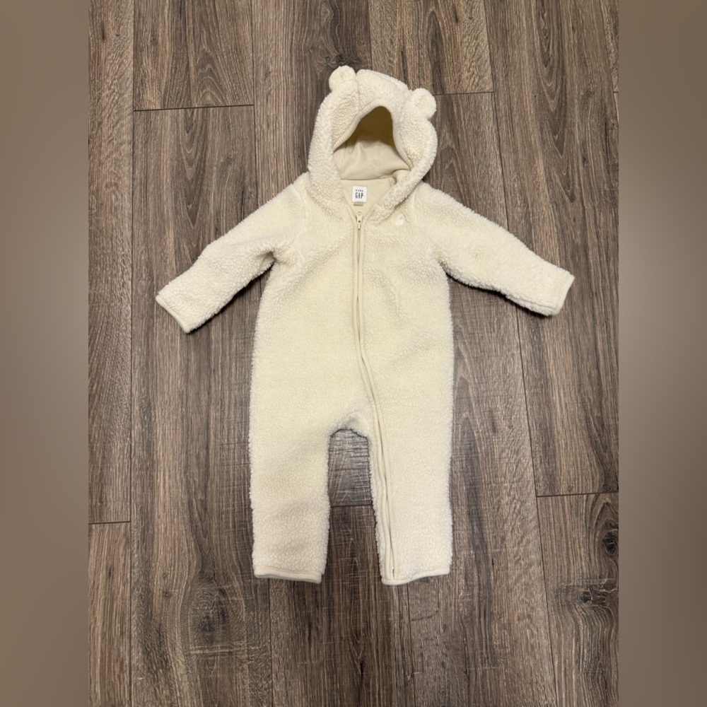 Baby Gap Unisex Sherpa Bear One Piece Fleece Size 3-6 Months Ivory